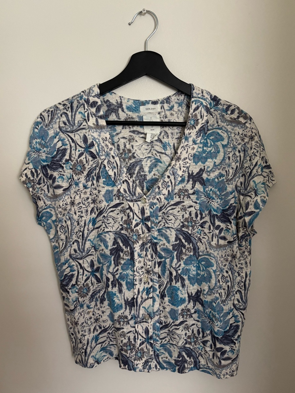Joie Blue Floral Button-Front V-Neck Blouse